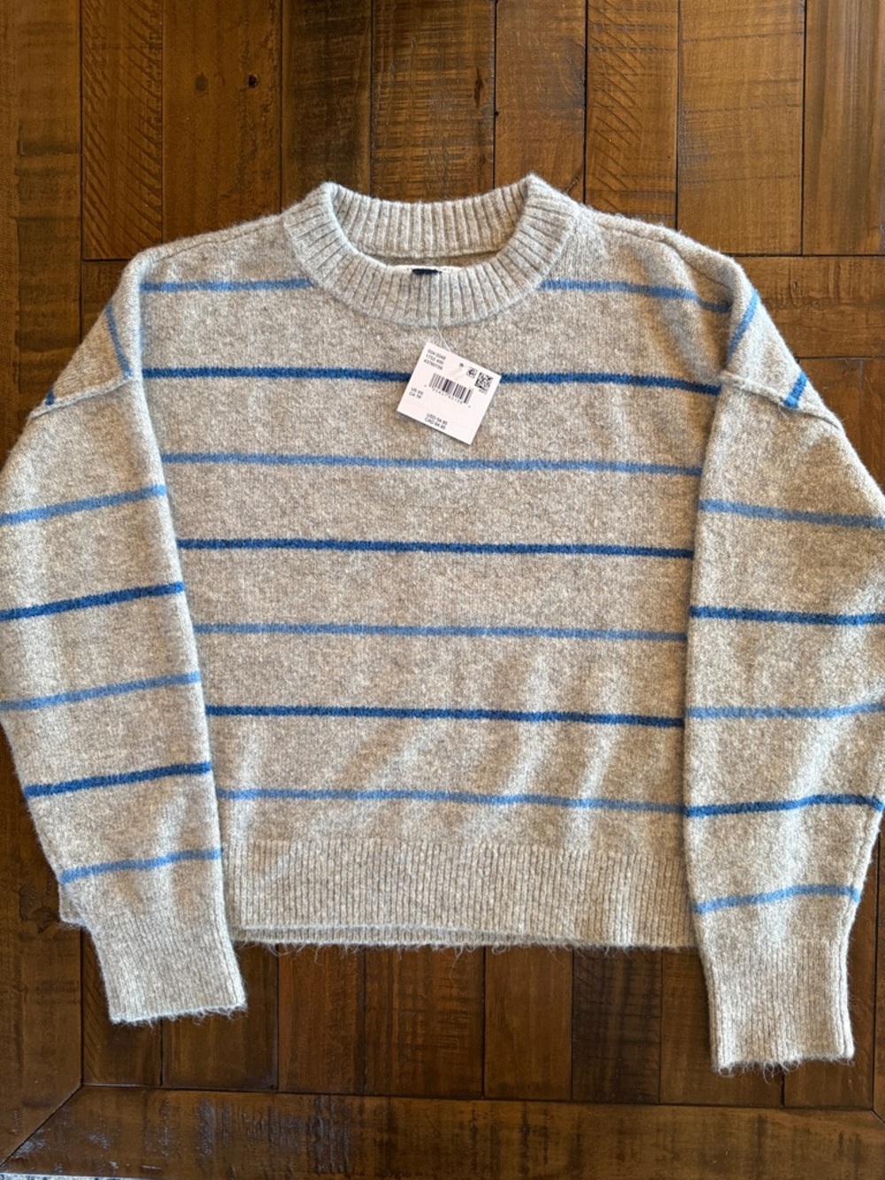 American Eagle Outfitters Gray Crewneck Sweater  with Blue Stripes